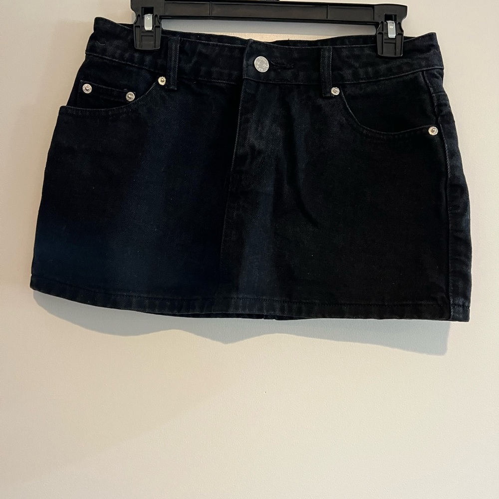 Edikted Black Denim Mini Skirt with Silver Rivet Details